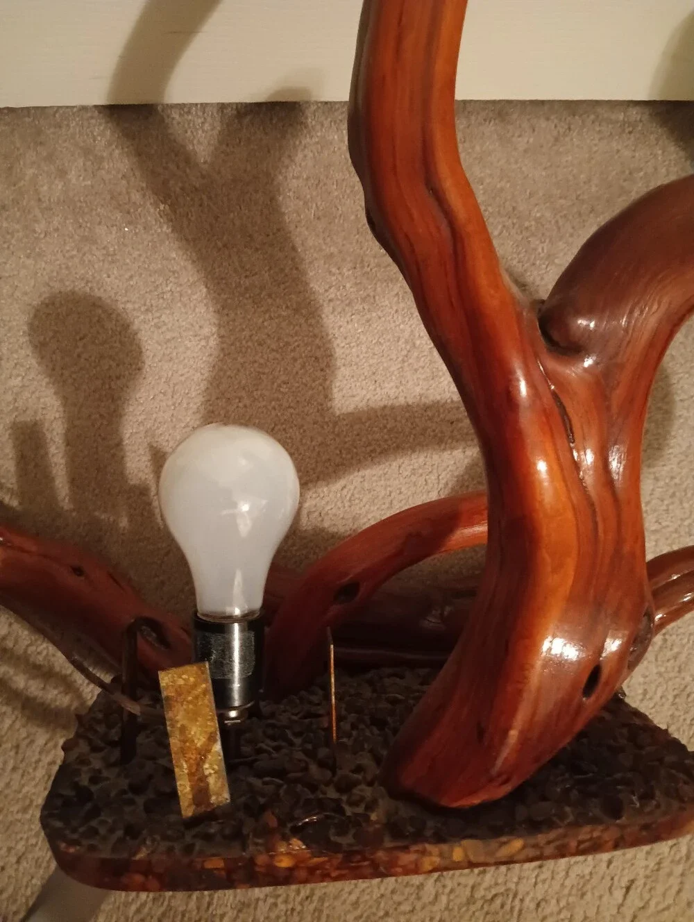 Vintage Resin Rustic Oak tree Branch  Driftwood Table Lamp in Warm Brown